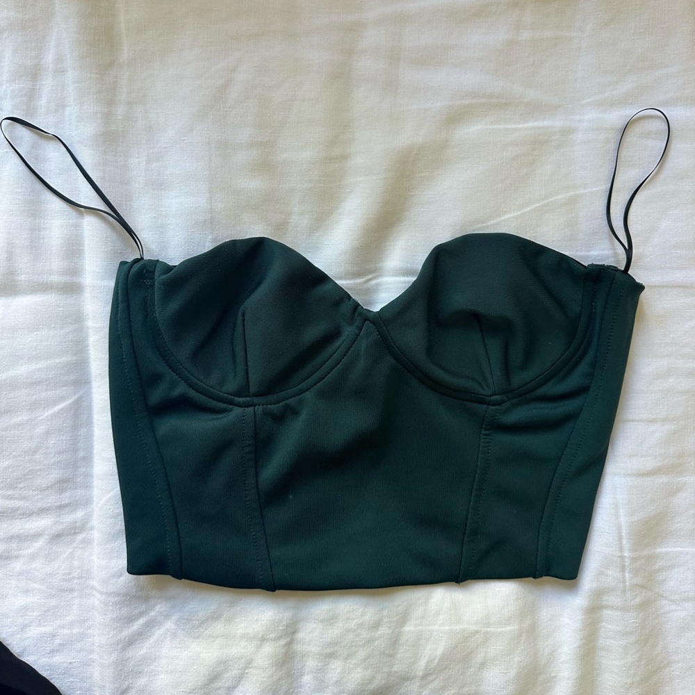 Zara green strapless corset zip crop top